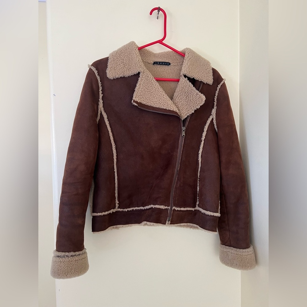 Theory Brown Teddy Jacket with Cream Accents